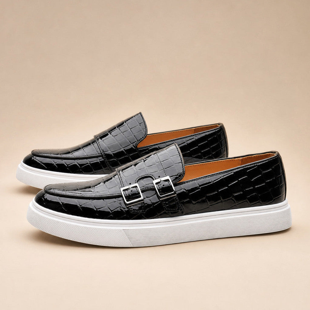 Vendrick | Loafer Shoes Croc Embossed Buckle in Black – Premium Editorial