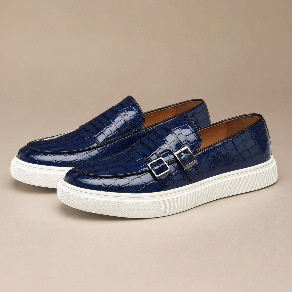 Vendrick | Loafer Shoes Croc Embossed Buckle Blue – Product Photo