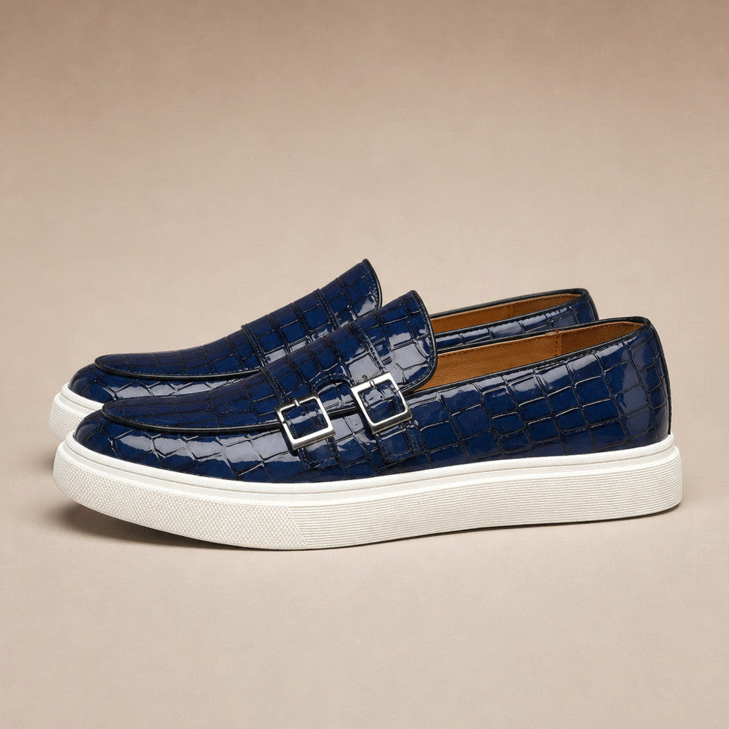 Vendrick | Loafer Shoes Croc Embossed Buckle in Blue – Premium Editorial