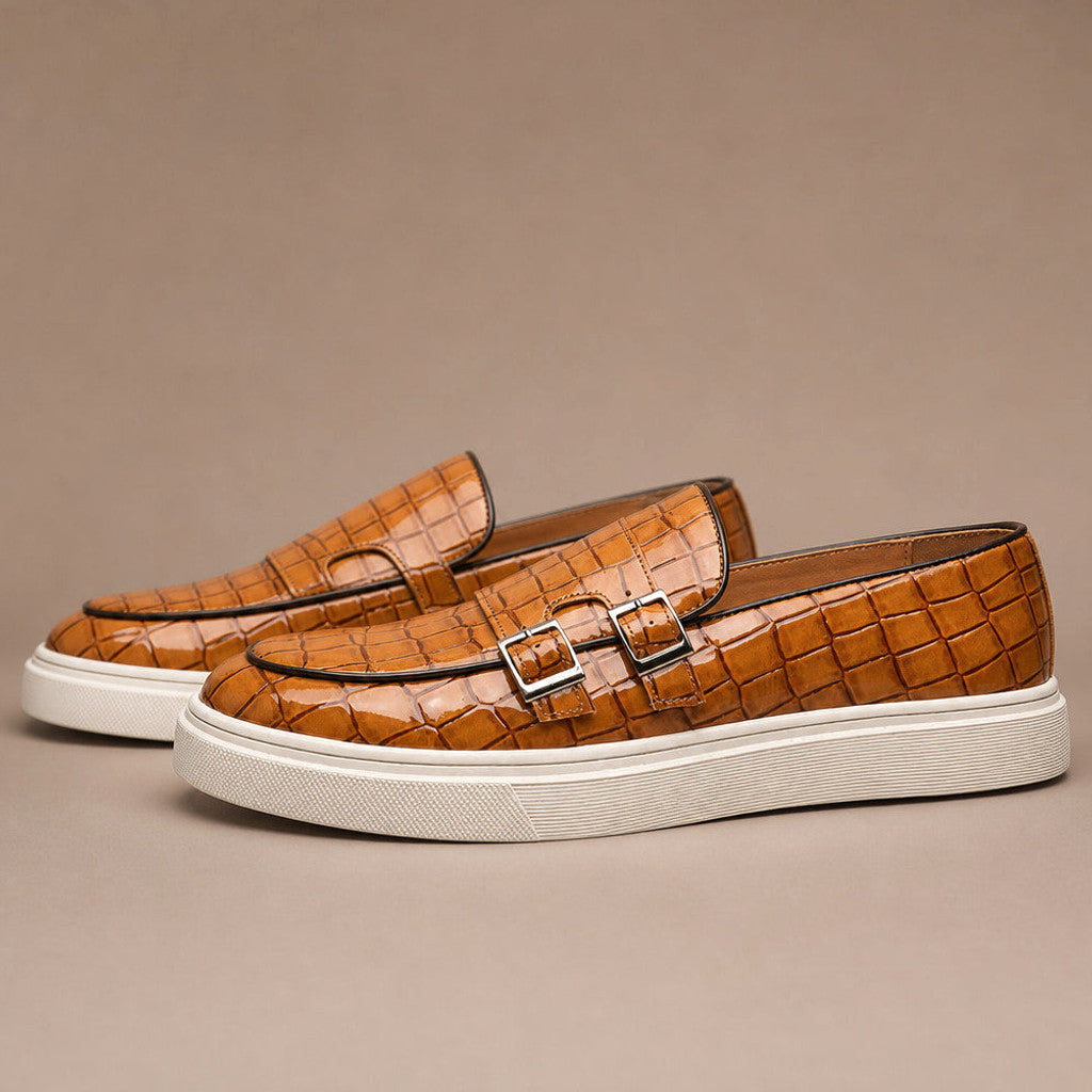 Vendrick | Loafer Shoes Croc Embossed Buckle in Brown – Premium Editorial