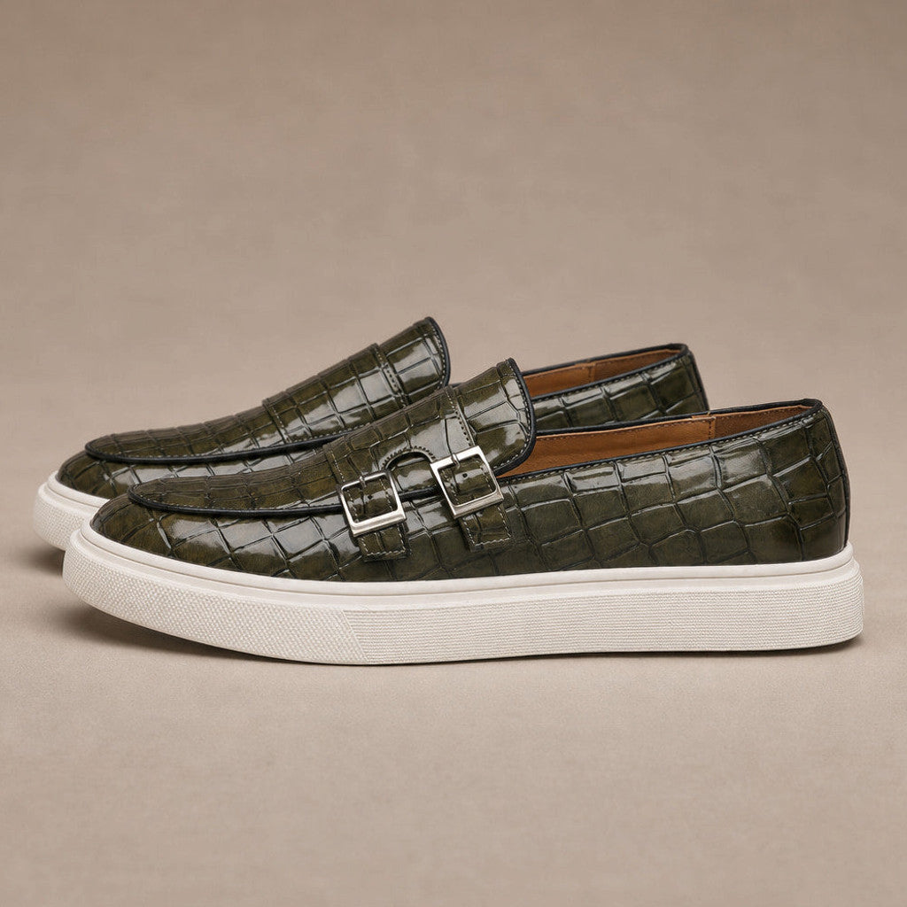 Vendrick | Loafer Shoes Croc Embossed Buckle in Green – Premium Editorial