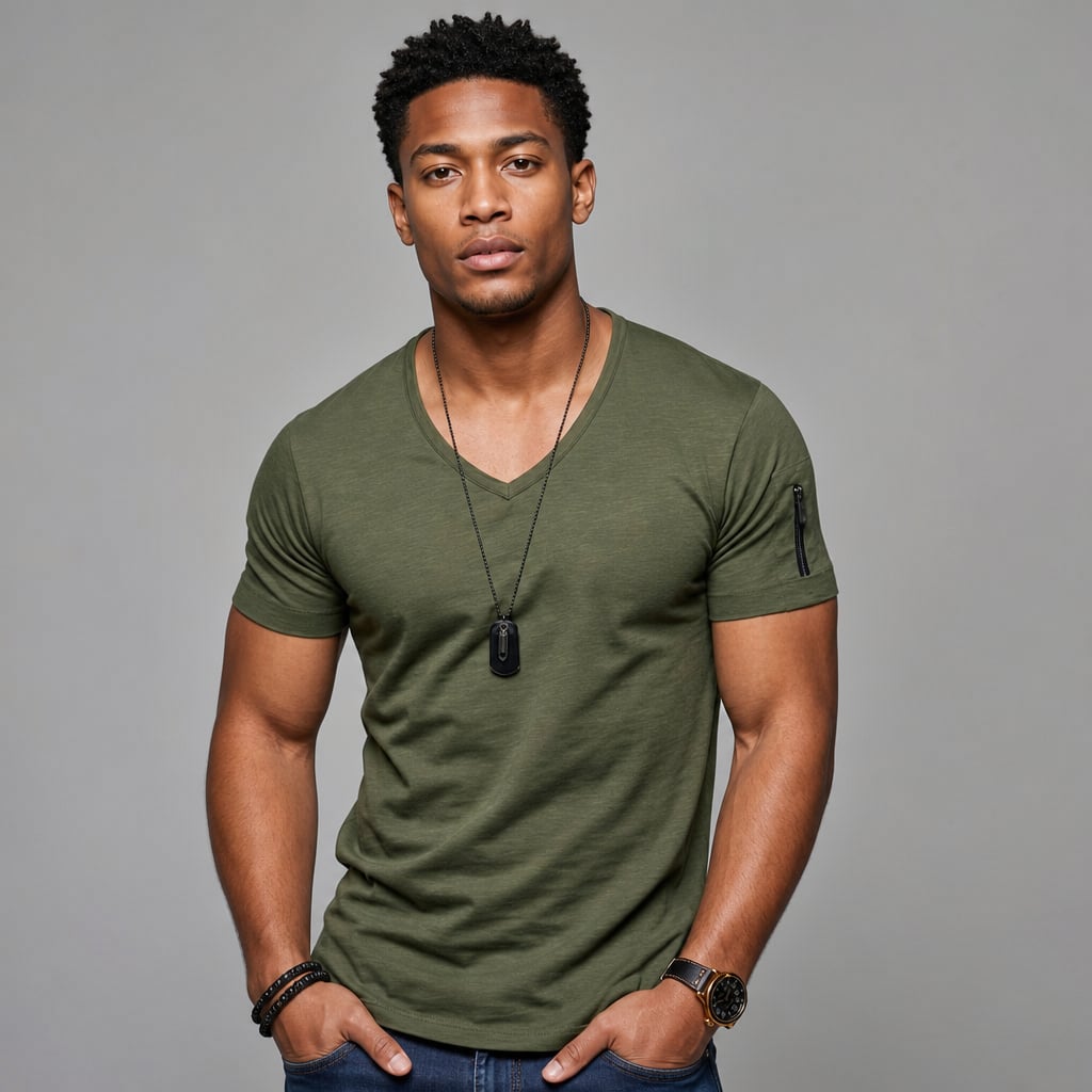 Vexarn | Fit Shirt V-Neck Muscle Tee Four-Way Stretch Army Green – Product Photo