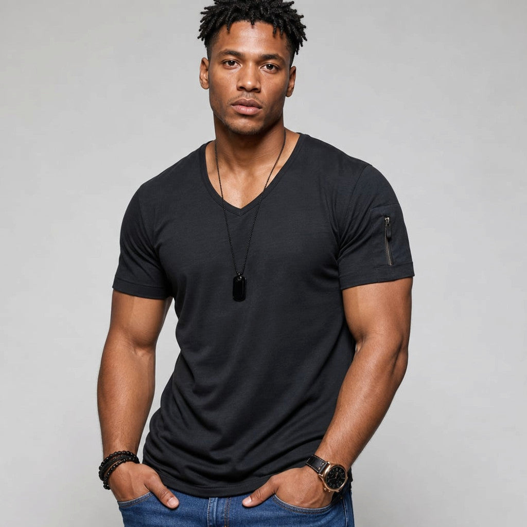 Vexarn | Fit Shirt V-Neck Muscle Tee Four-Way Stretch Black – Product Photo