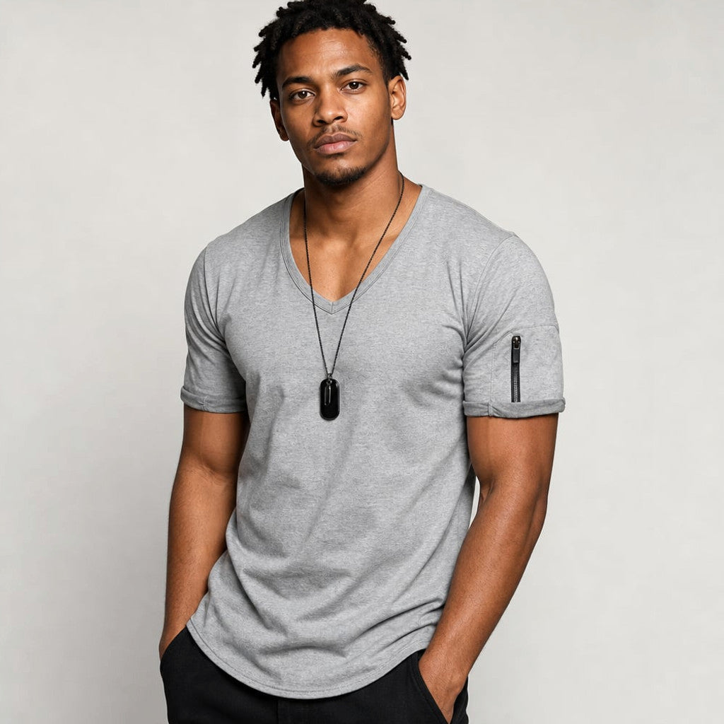 Vexarn | Fit Shirt V-Neck Muscle Tee Four-Way Stretch Light gray – Product Photo