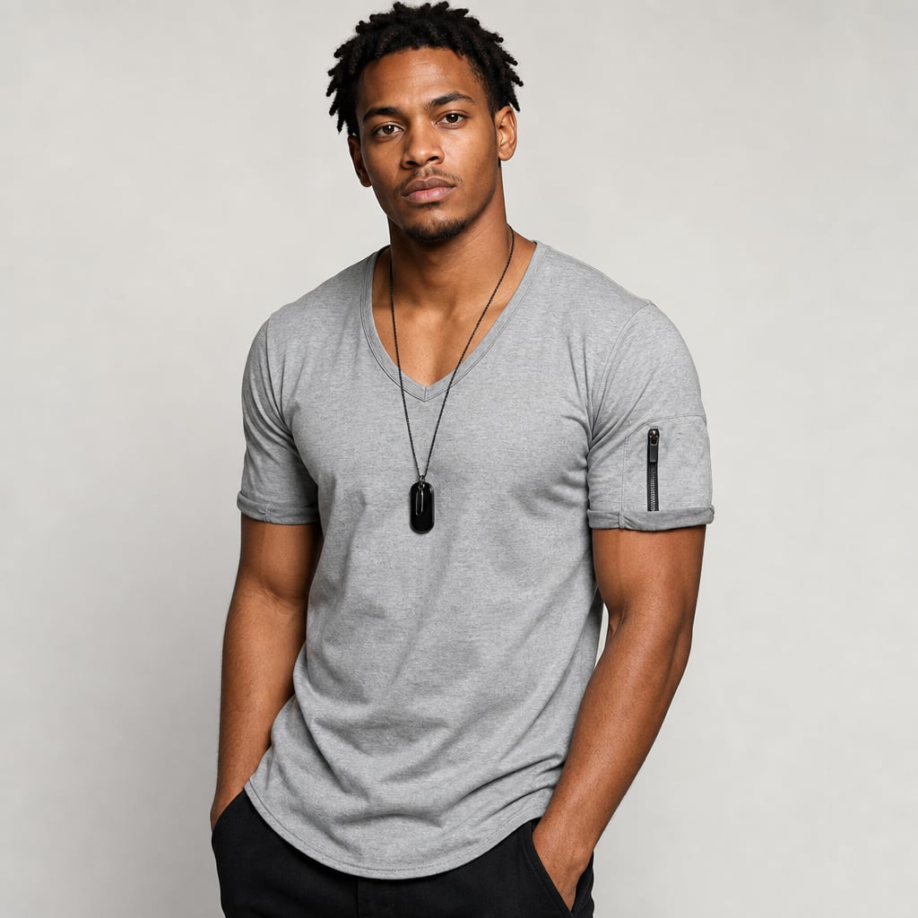 Vexarn | Fit Shirt V-Neck Muscle Tee Four-Way Stretch Light gray – Product Photo