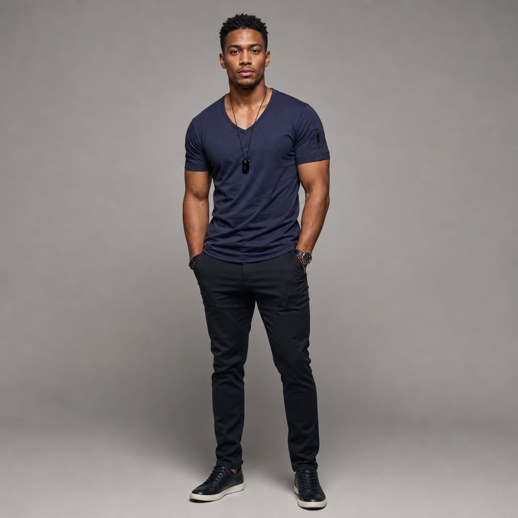 Vexarn | Fit Shirt V-Neck Muscle Tee Four-Way Stretch Marine blue – Full Look