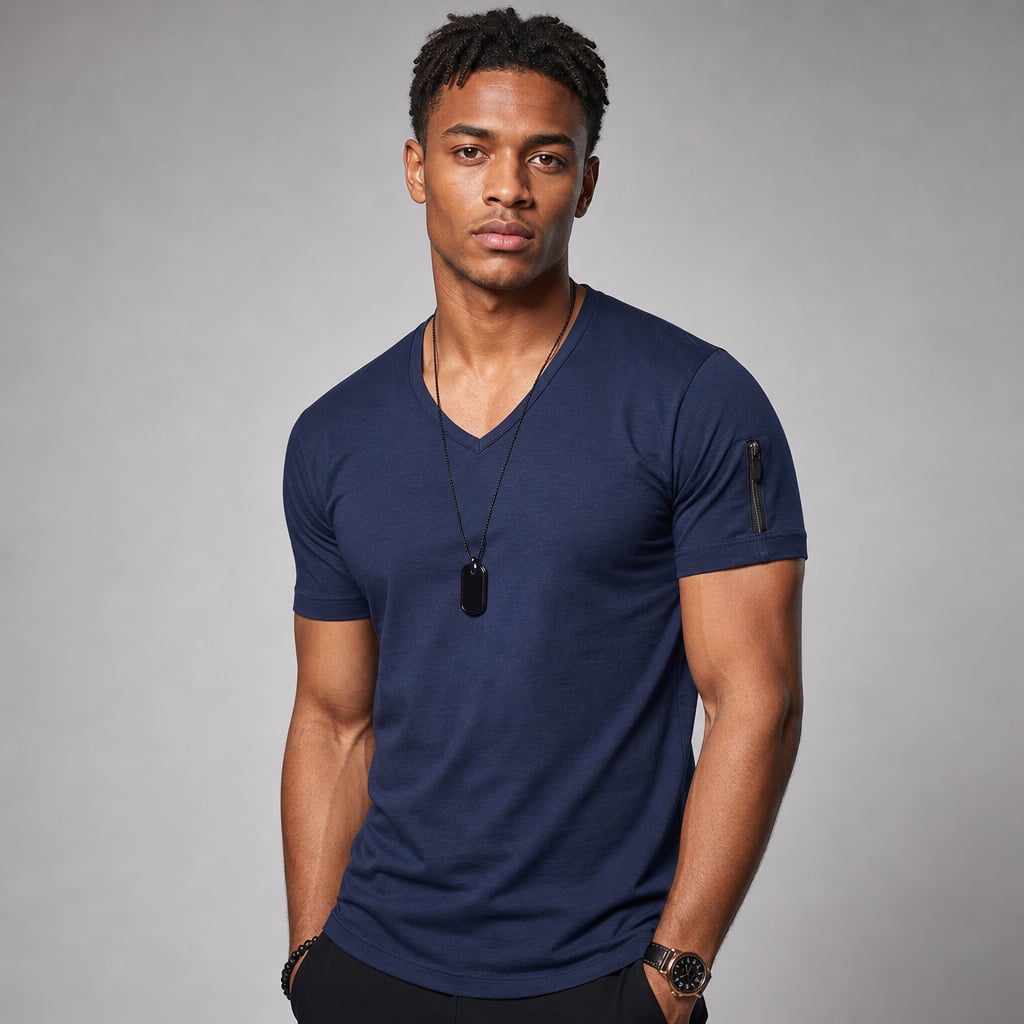 Vexarn | Fit Shirt V-Neck Muscle Tee Four-Way Stretch Marine blue – Product Photo