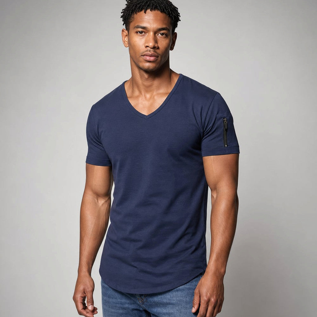 Vexarn | Fit Shirt V-Neck Muscle Tee Four-Way Stretch in Marine blue – Tomosino Premium Menswear