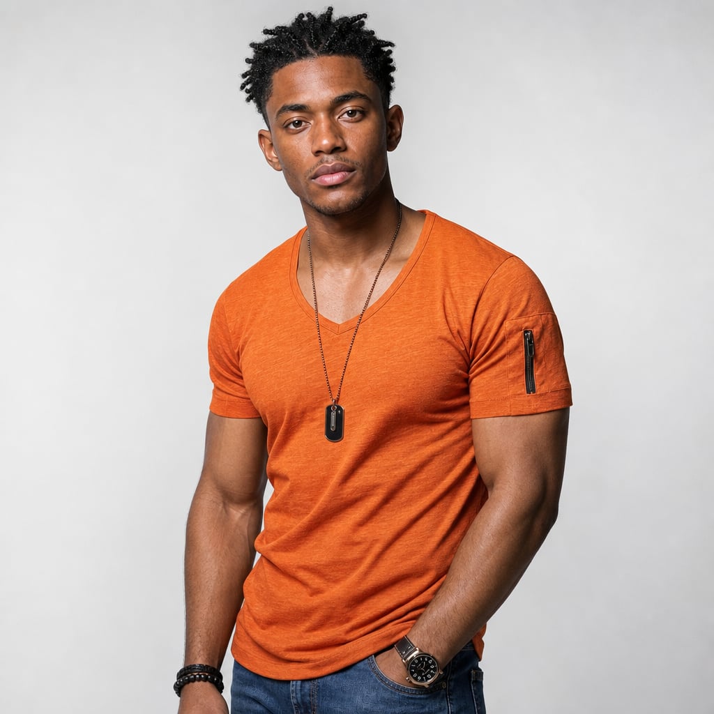 Vexarn | Fit Shirt V-Neck Muscle Tee Four-Way Stretch Orange – Product Photo