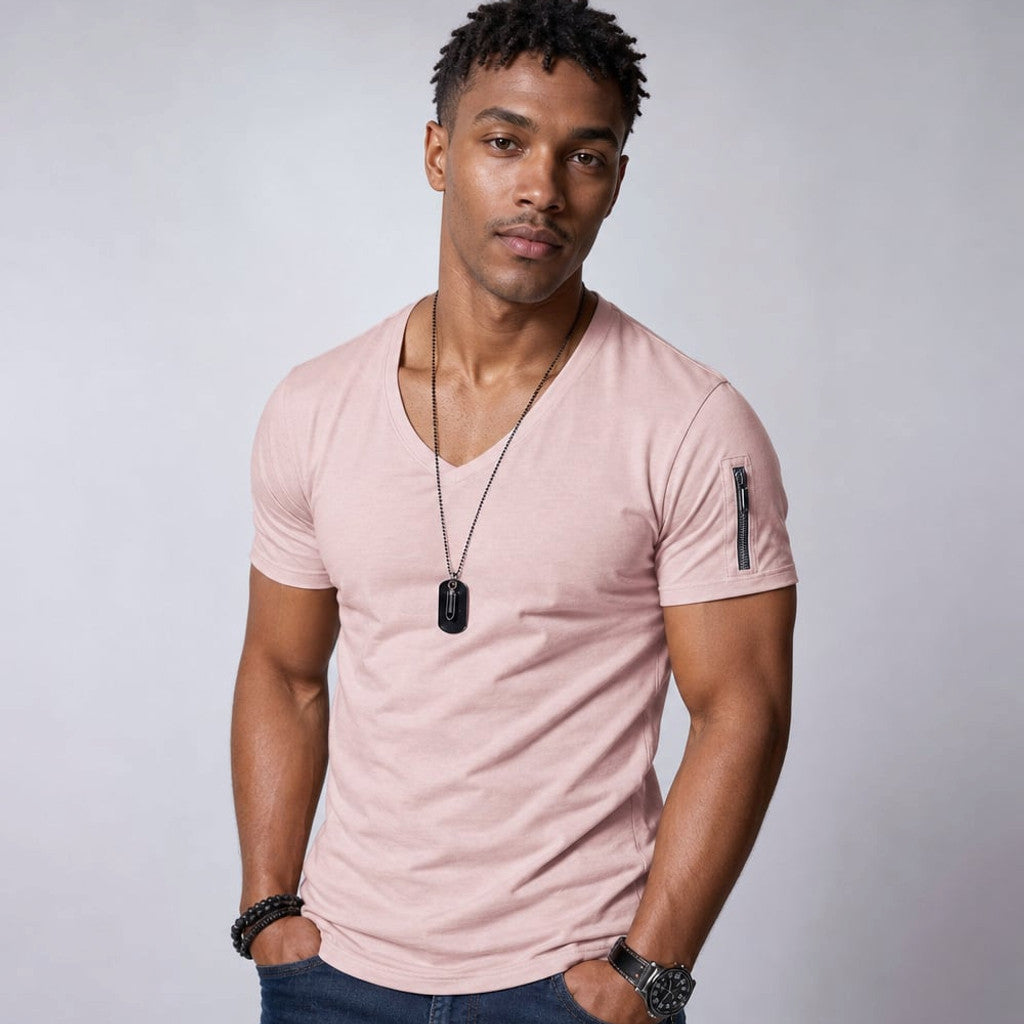 Vexarn | Fit Shirt V-Neck Muscle Tee Four-Way Stretch Pink – Product Photo