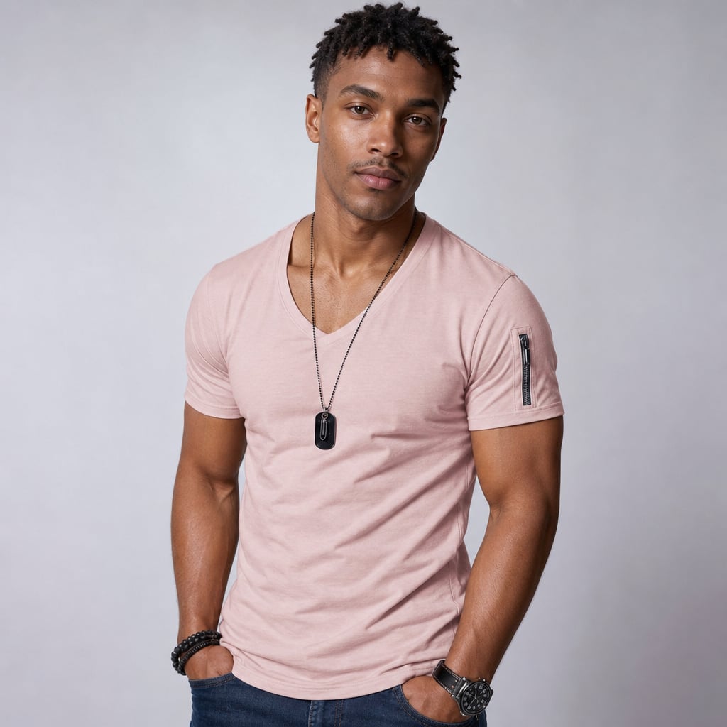 Vexarn | Fit Shirt V-Neck Muscle Tee Four-Way Stretch Pink – Product Photo