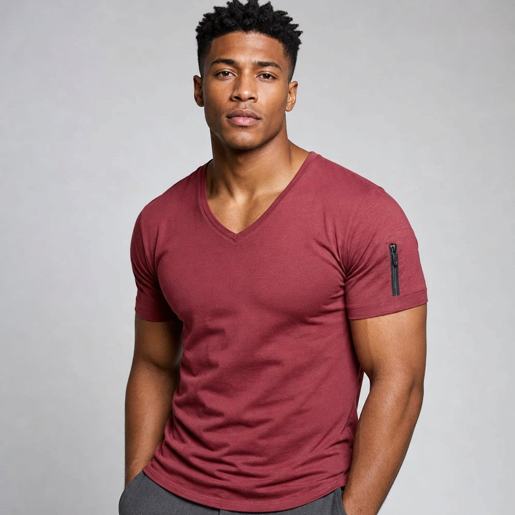 Vexarn | Fit Shirt V-Neck Muscle Tee Four-Way Stretch Red wine – Product Photo