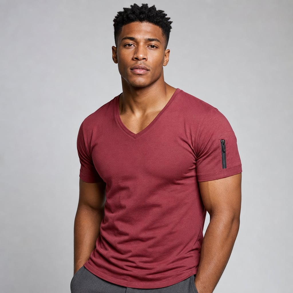 Vexarn | Fit Shirt V-Neck Muscle Tee Four-Way Stretch Red wine – Product Photo