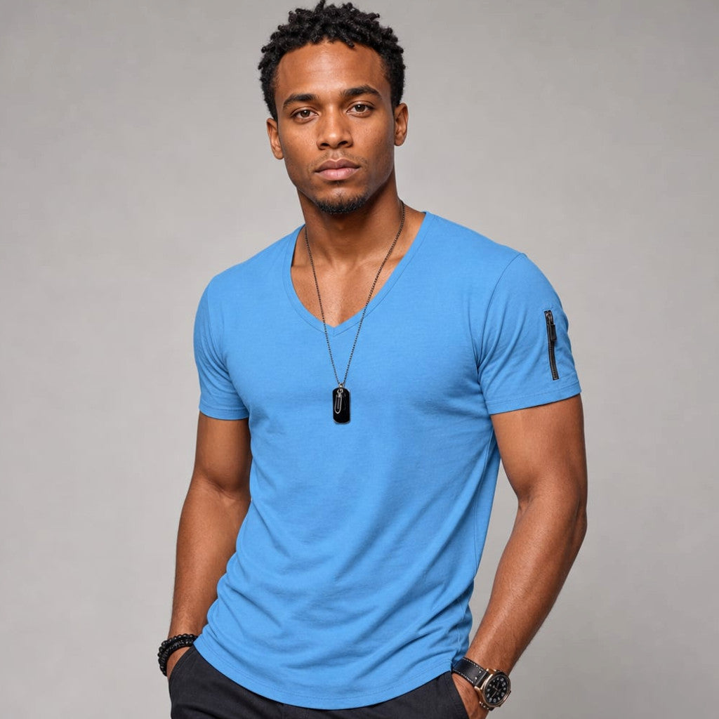 Vexarn | Fit Shirt V-Neck Muscle Tee Four-Way Stretch Sky Blue – Product Photo