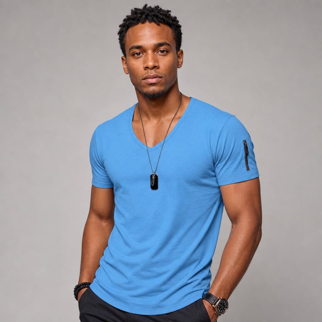 Vexarn | Fit Shirt V-Neck Muscle Tee Four-Way Stretch Sky Blue – Product Photo