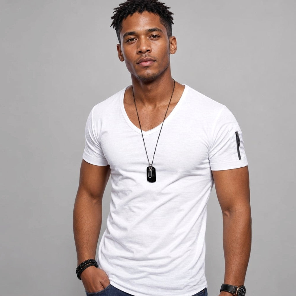Vexarn | Fit Shirt V-Neck Muscle Tee Four-Way Stretch White – Product Photo