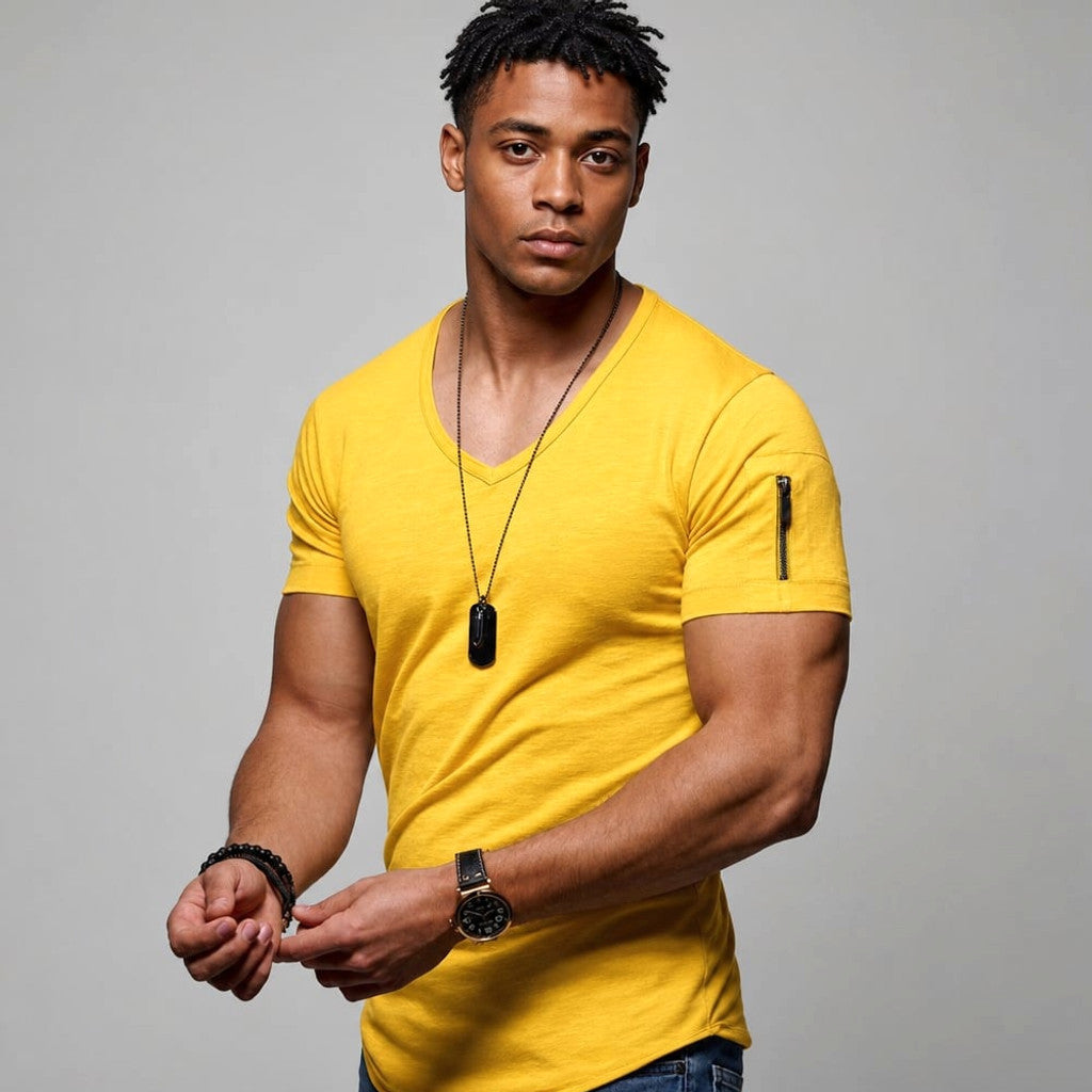 Vexarn | Fit Shirt V-Neck Muscle Tee Four-Way Stretch Yellow – Product Photo