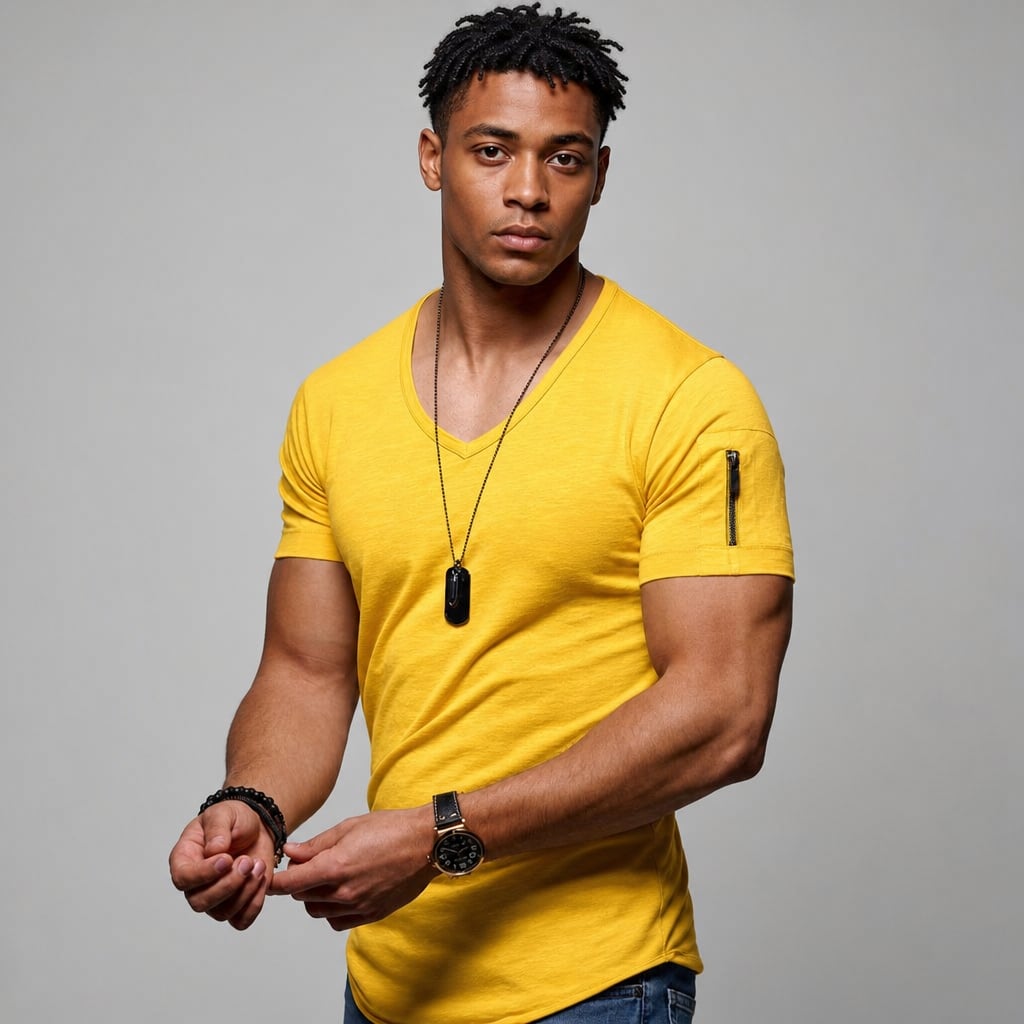 Vexarn | Fit Shirt V-Neck Muscle Tee Four-Way Stretch Yellow – Product Photo