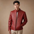 Veyland | Quilted Leather Jacket Snap Collar Scarlet Red – Product Photo