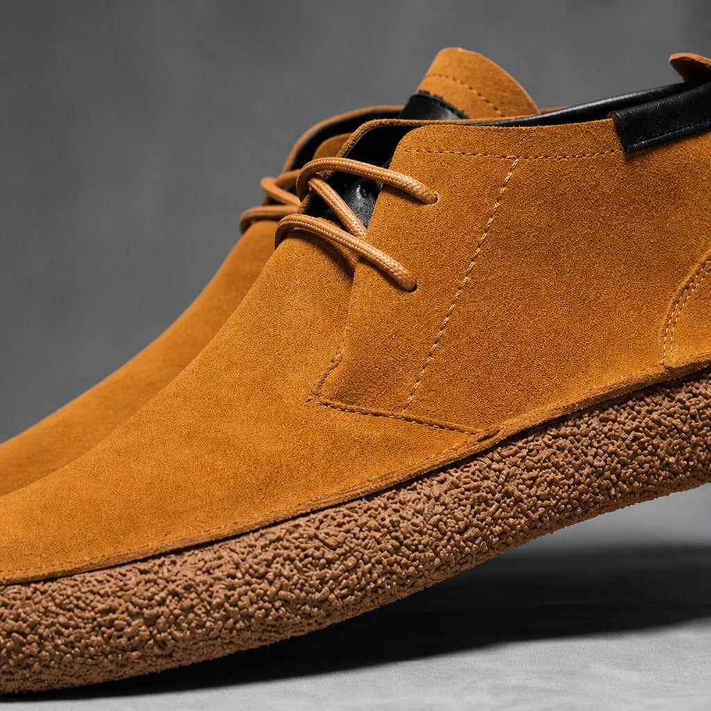 Dealer Boots Suede Crepe Sole Brown – Fabric and Detail Close-Up
