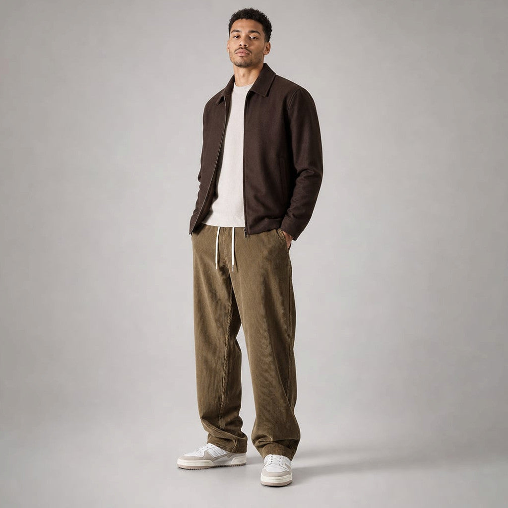 Volken | Fine-Wale Corduroy Trouser Stretch Relaxed Fit Brown – Product Photo