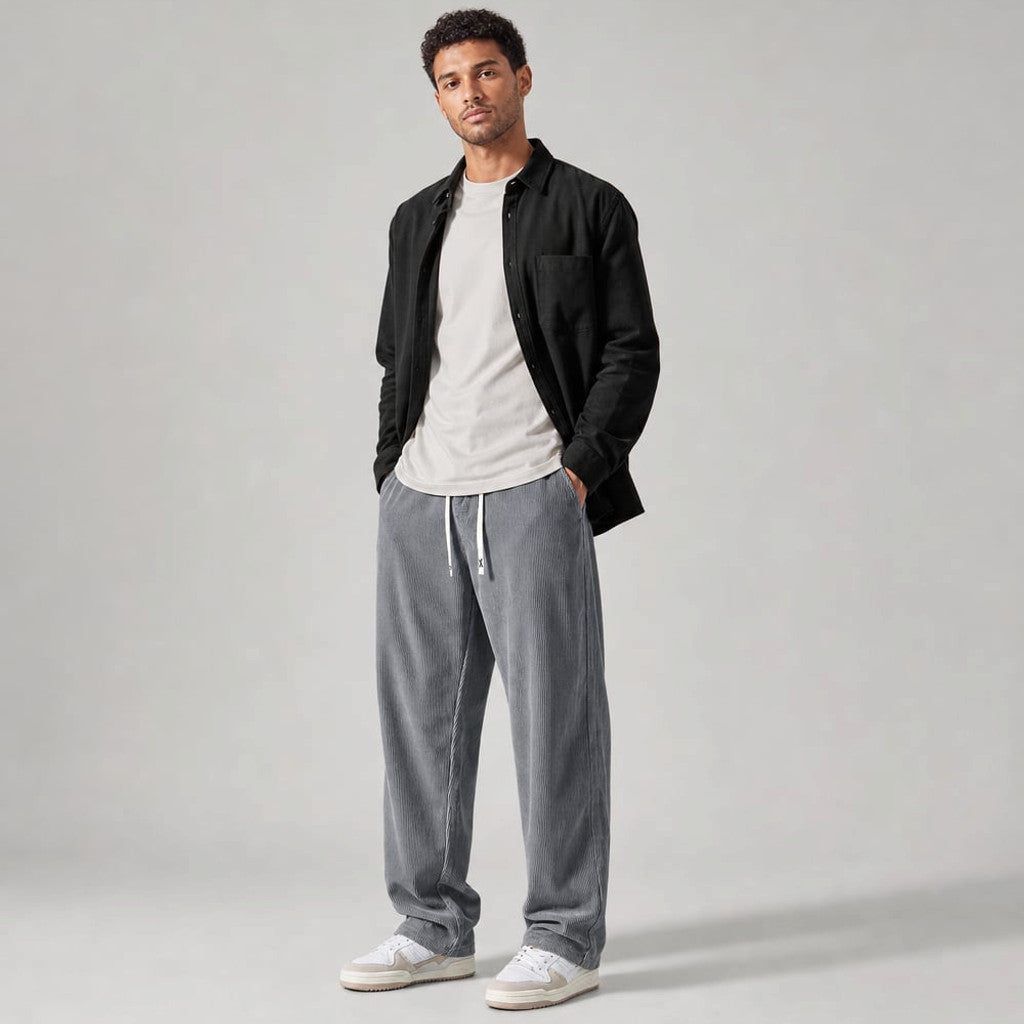 Volken | Fine-Wale Corduroy Trouser Stretch Relaxed Fit Gray – Product Photo
