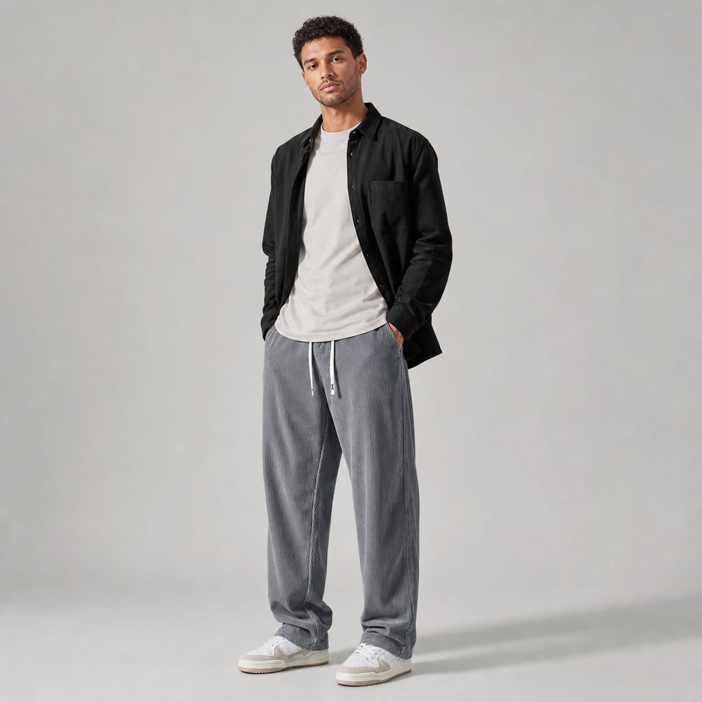 Volken | Fine-Wale Corduroy Trouser Stretch Relaxed Fit Gray – Product Photo