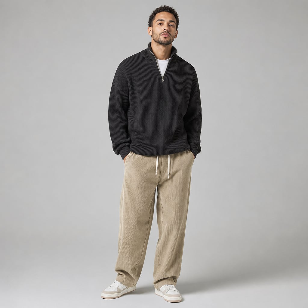 Volken | Fine-Wale Corduroy Trouser Stretch Relaxed Fit Khaki – Product Photo