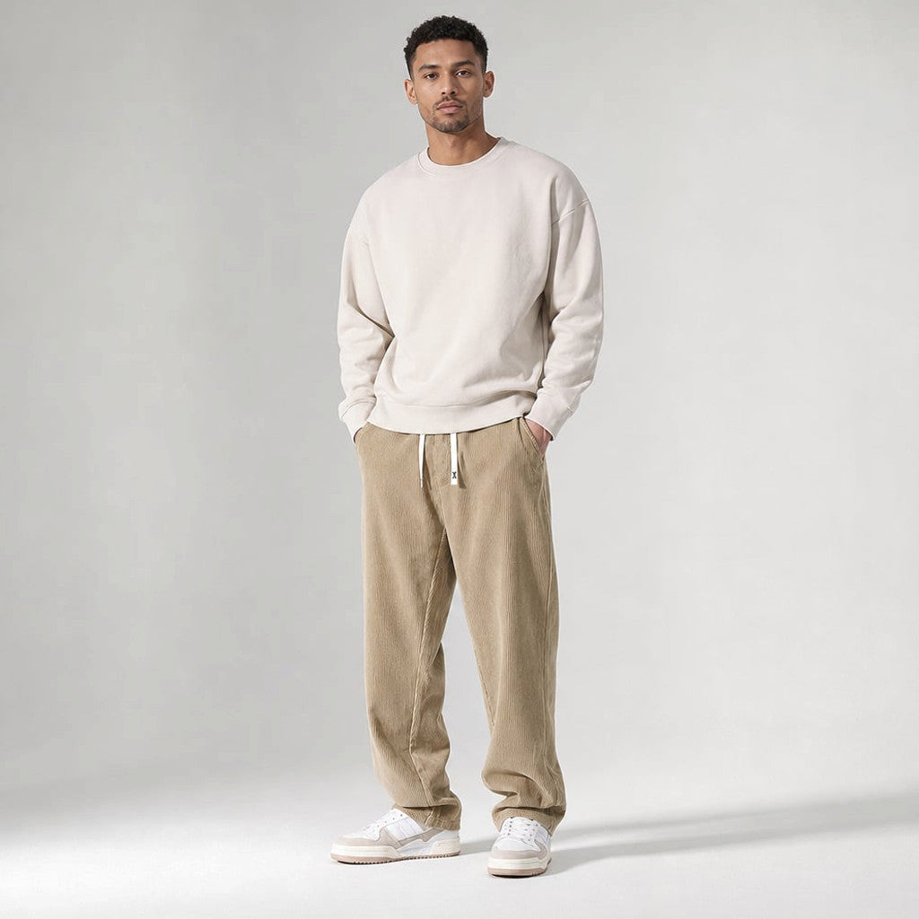 Volken | Fine-Wale Corduroy Trouser Stretch Relaxed Fit in Khaki – Tomosino Premium Menswear