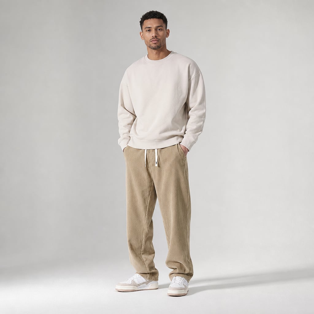 Volken | Fine-Wale Corduroy Trouser Stretch Relaxed Fit in Khaki – Tomosino Premium Menswear