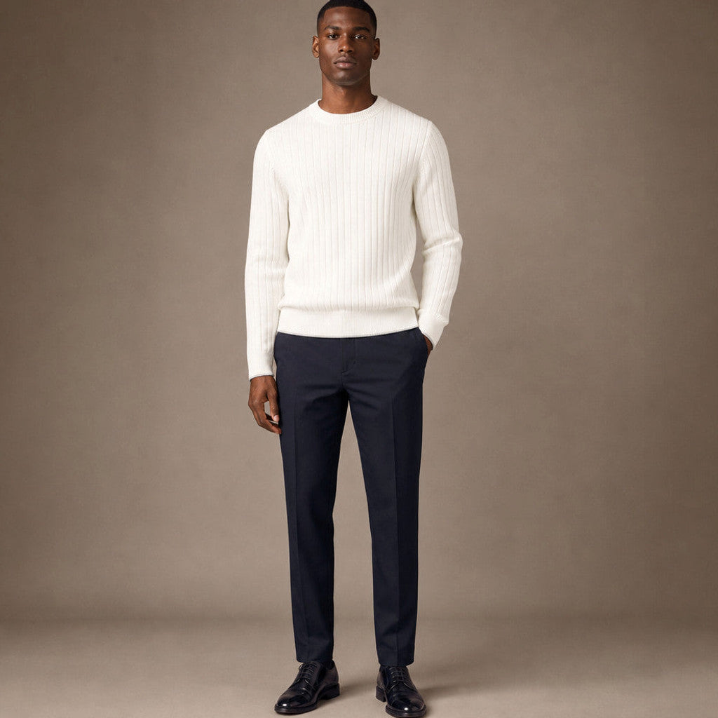 Webster | Ribbed Crewneck Sweater Cotton-Linen Ivory – Full Look