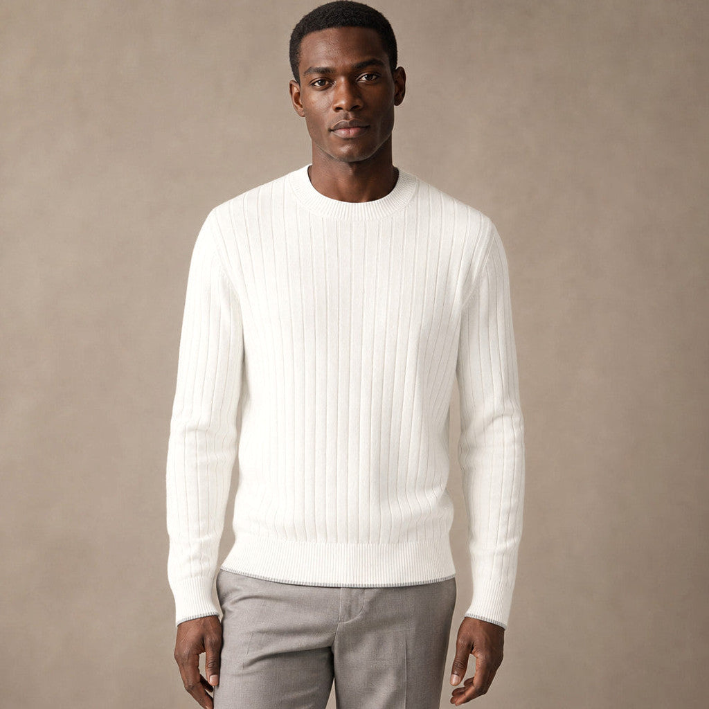 Webster | Ribbed Crewneck Sweater Cotton-Linen in Ivory – Premium Editorial
