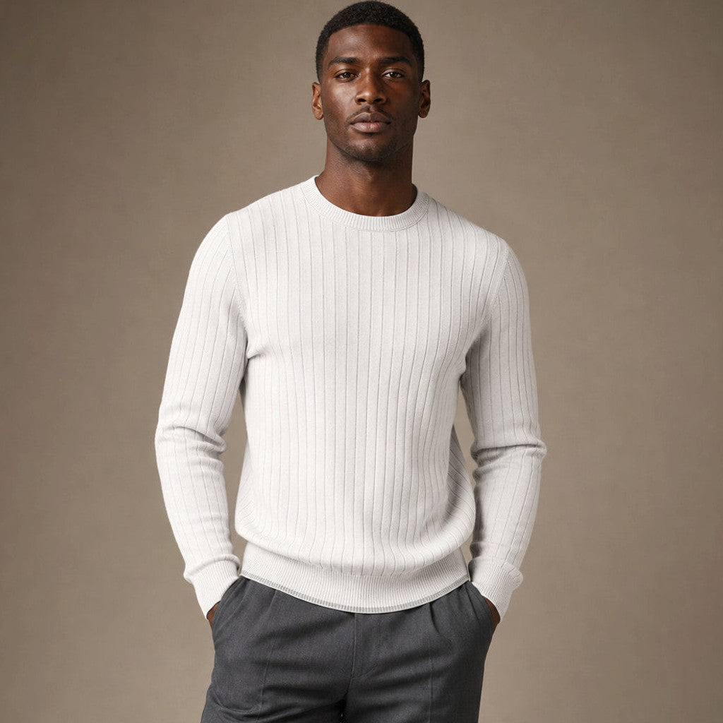 Webster | Ribbed Crewneck Sweater Cotton-Linen Light Gray – Product Photo