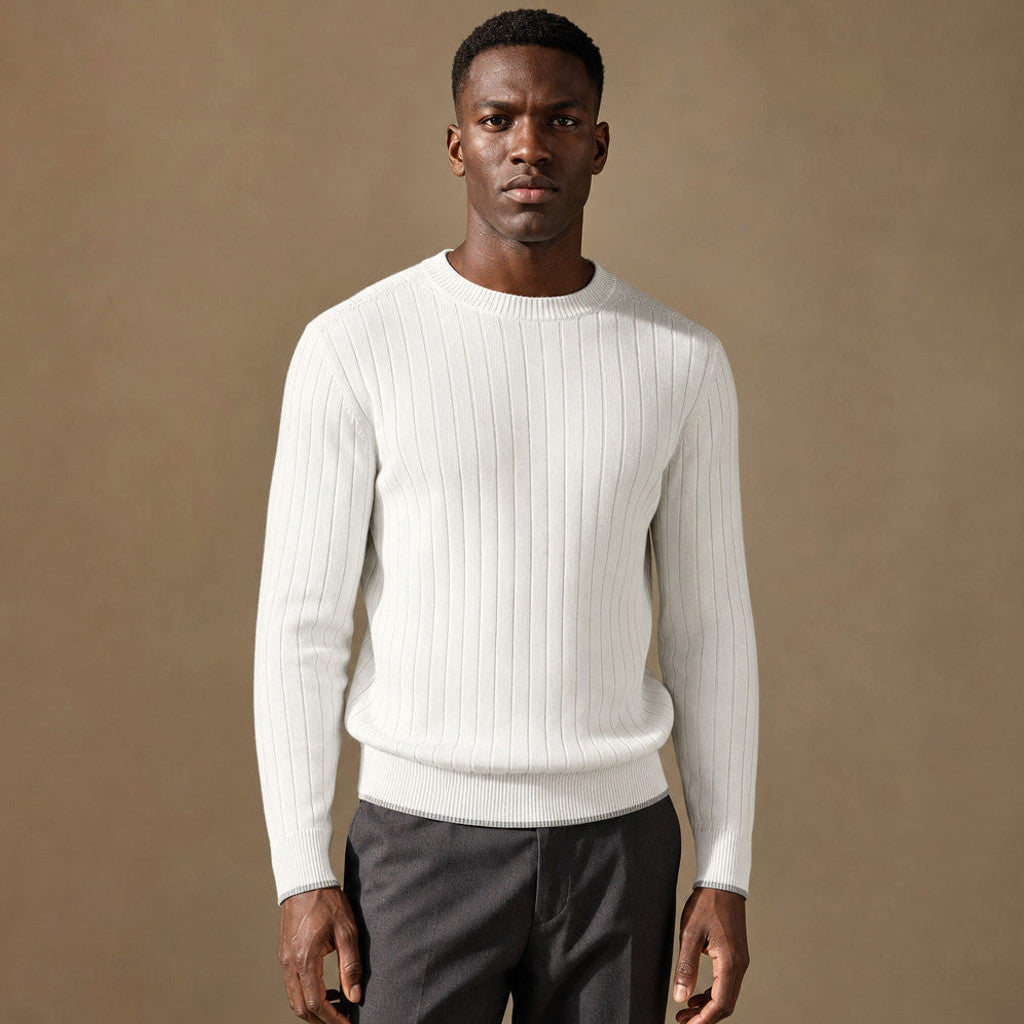 Webster | Ribbed Crewneck Sweater Cotton-Linen in Light Gray – Premium Editorial
