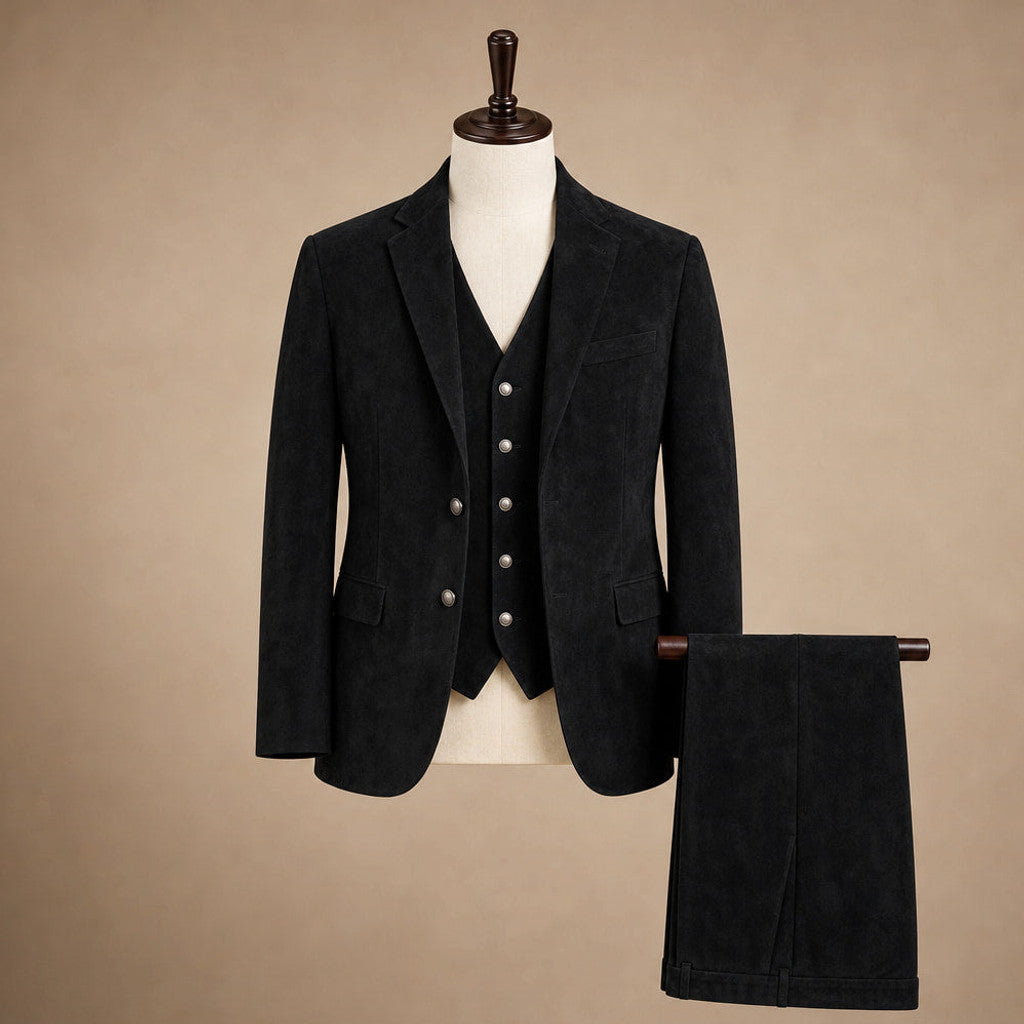 Welford | Suede Waistcoat Five Button Black – Product Photo