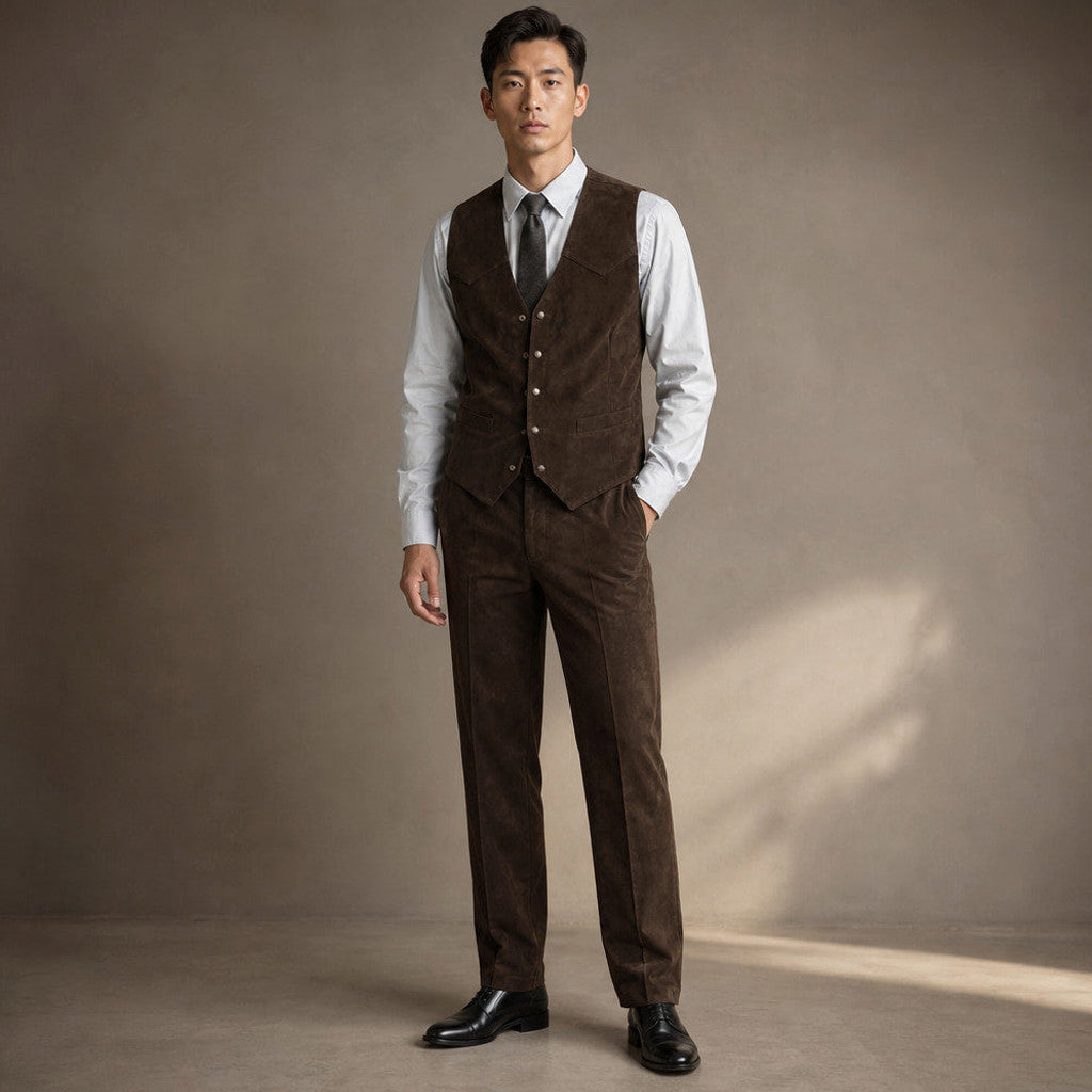 Welford | Suede Waistcoat Five Button in Brown – Premium Editorial