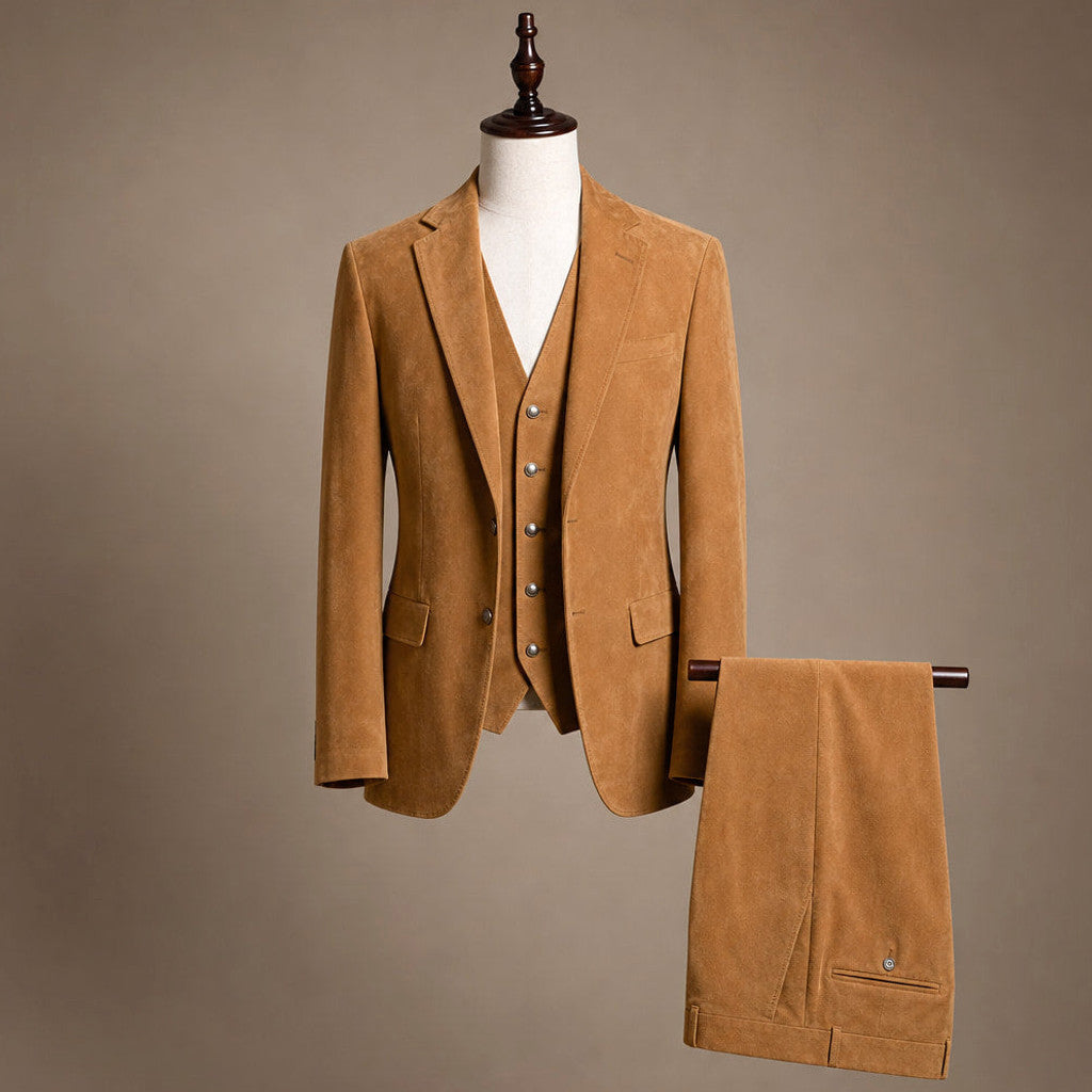 Welford | Suede Waistcoat Five Button Khaki – Product Photo