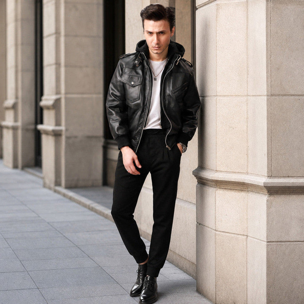 Wellington | Bomber Jacket Sheepskin Removable Hood – Product Photo