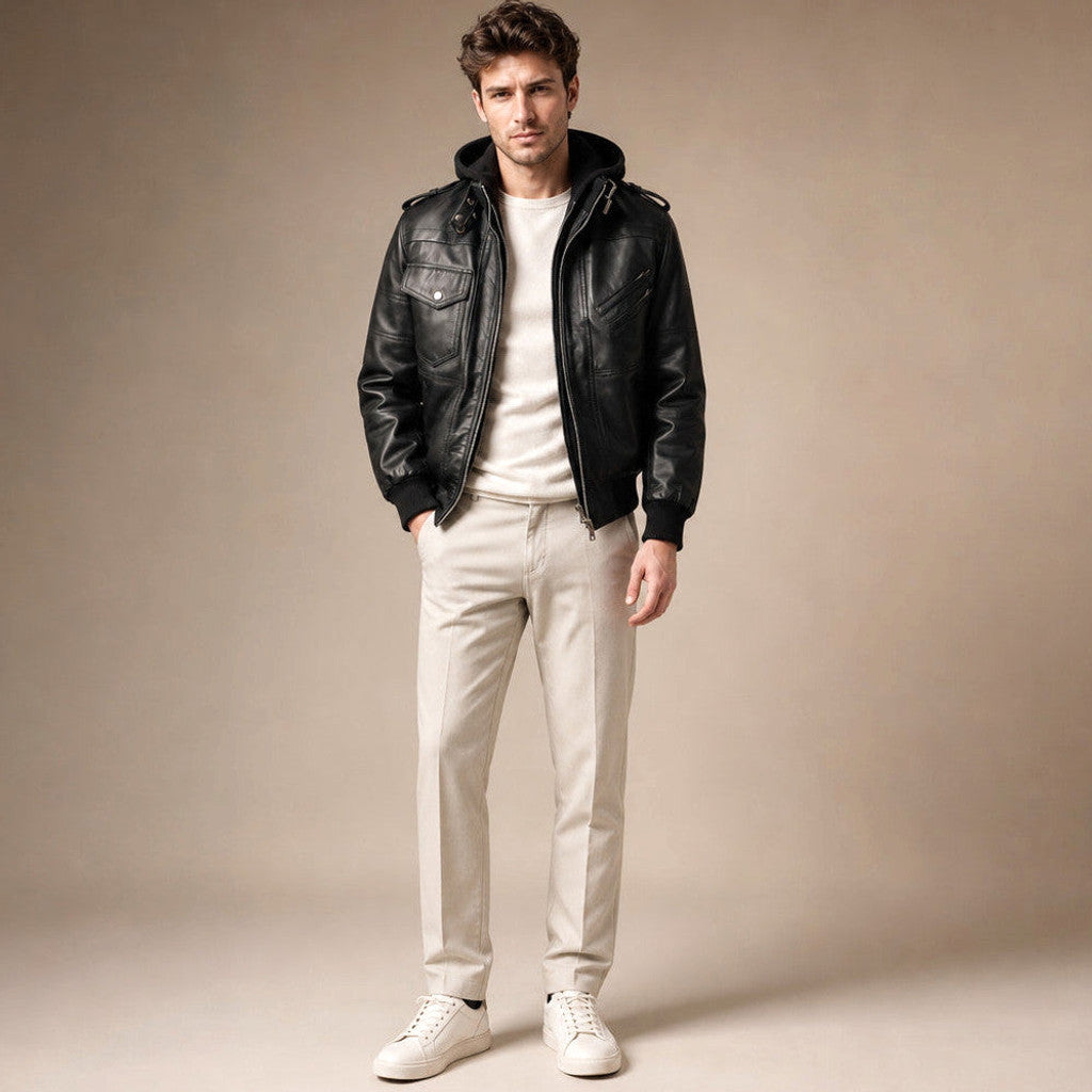 Wellington | Bomber Jacket Sheepskin Removable Hood – Product Photo