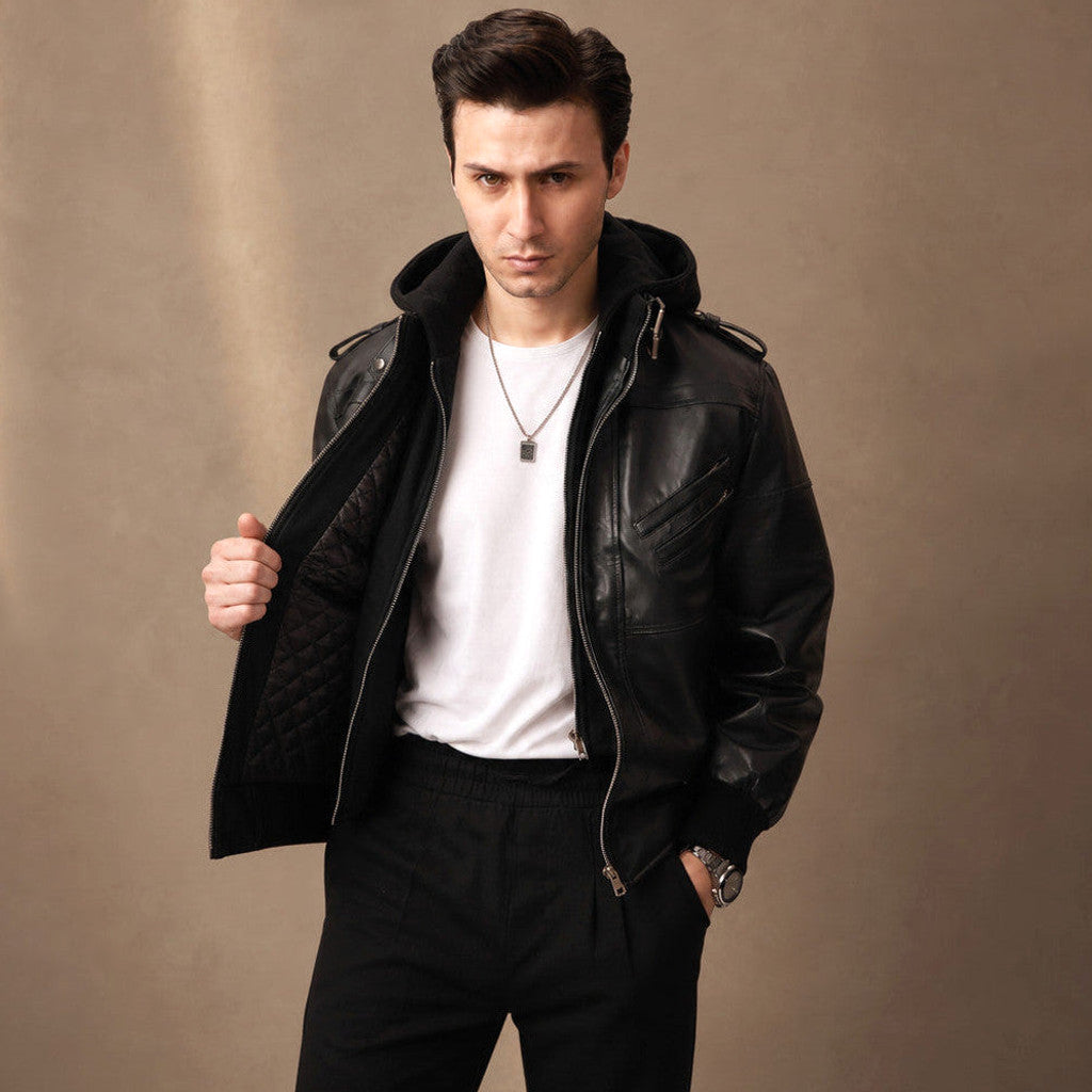 Wellington | Bomber Jacket Sheepskin Removable Hood – Product Photo