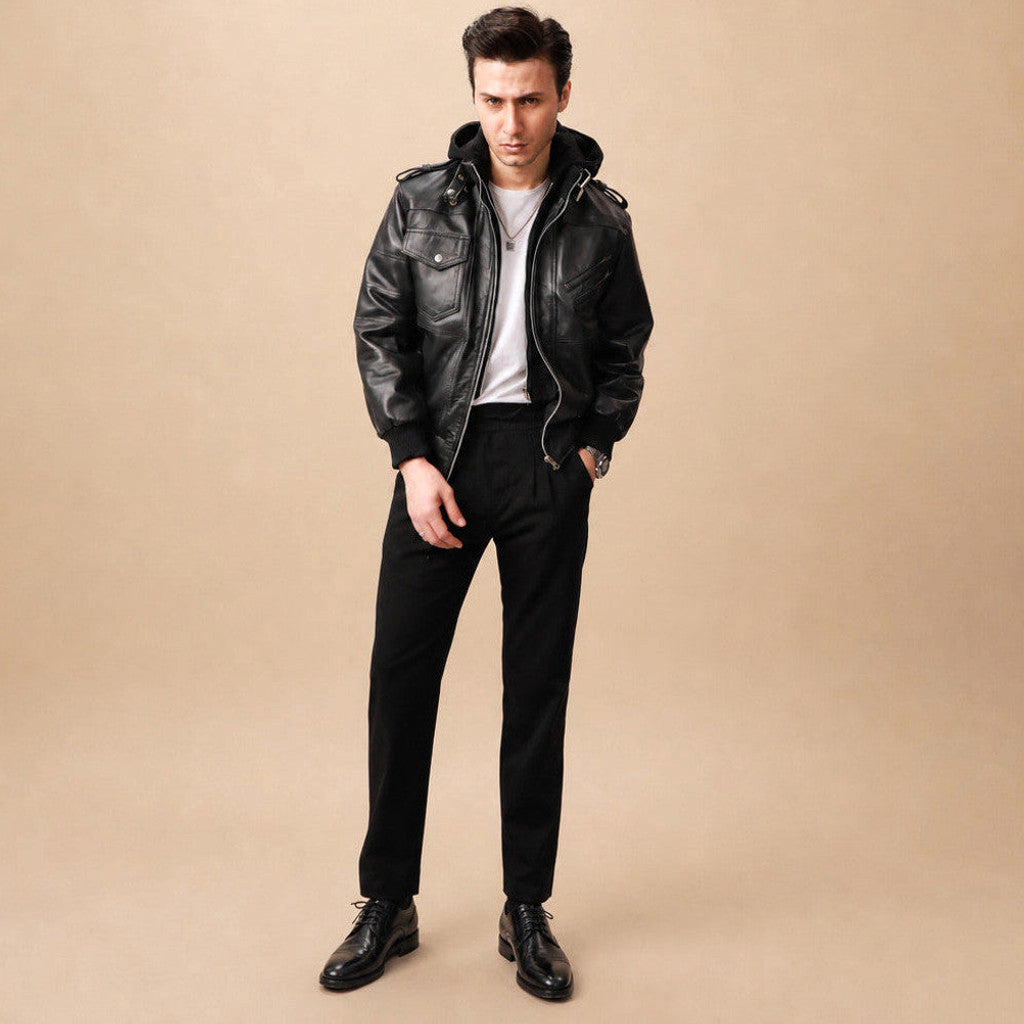 Wellington | Bomber Jacket Sheepskin Removable Hood – Product Photo