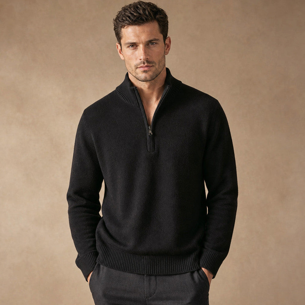 Westbrook | Half Zip Pullover Funnel Collar in Black – Premium Editorial