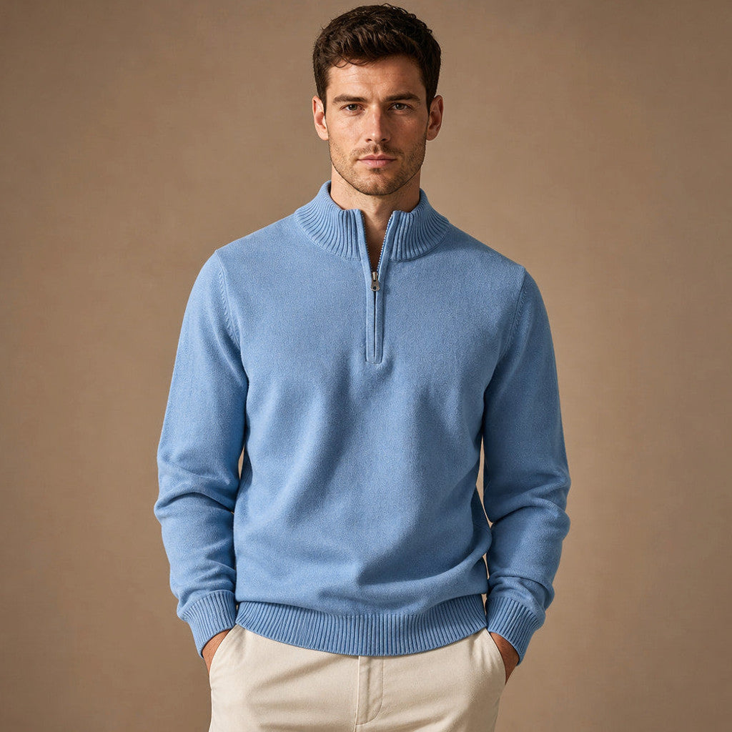 Westbrook | Half Zip Pullover Funnel Collar in Blue – Premium Editorial