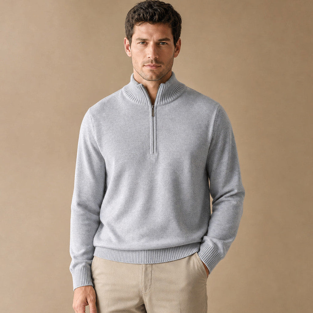 Westbrook | Half Zip Pullover Funnel Collar in Light Gray – Premium Editorial