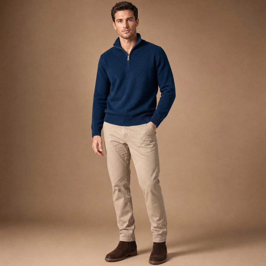 Westbrook | Half Zip Pullover Funnel Collar Navy – Side Angle View