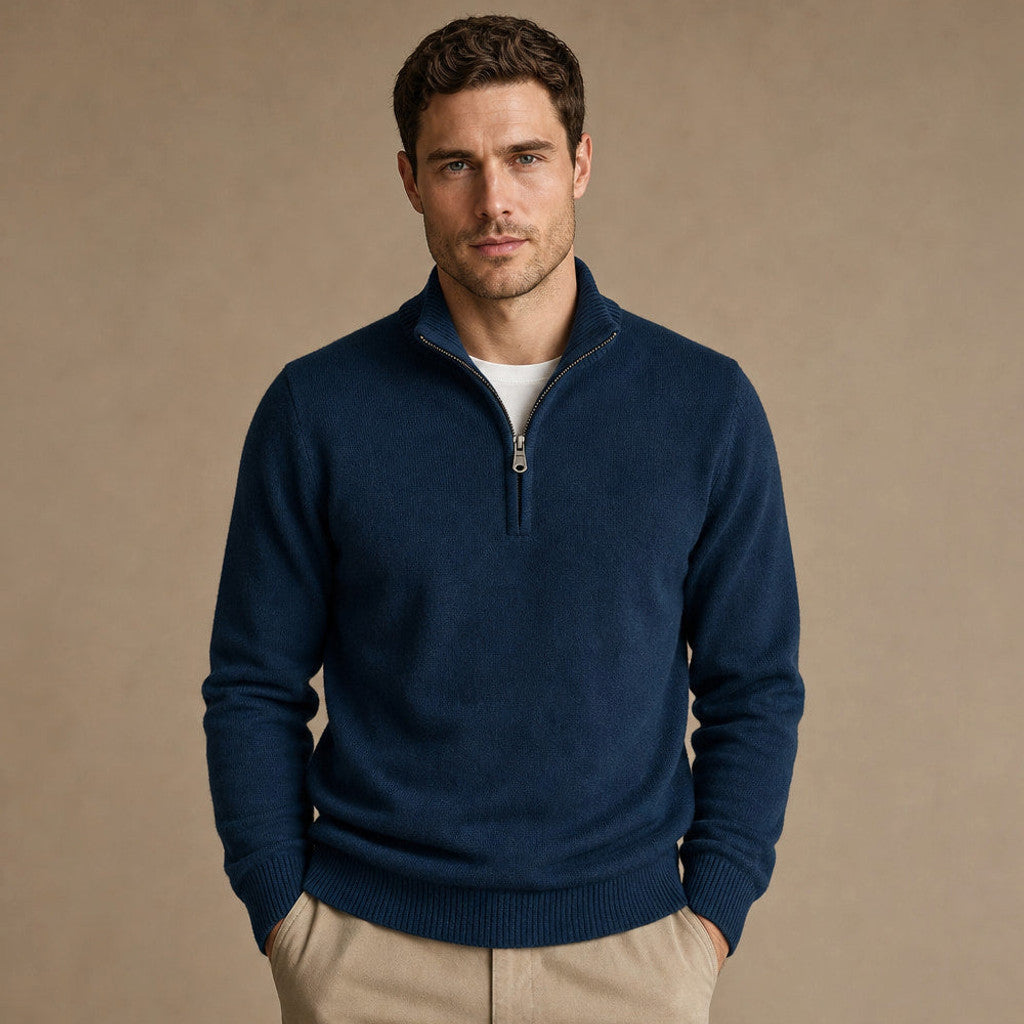 Westbrook | Half Zip Pullover Funnel Collar in Navy – Premium Editorial
