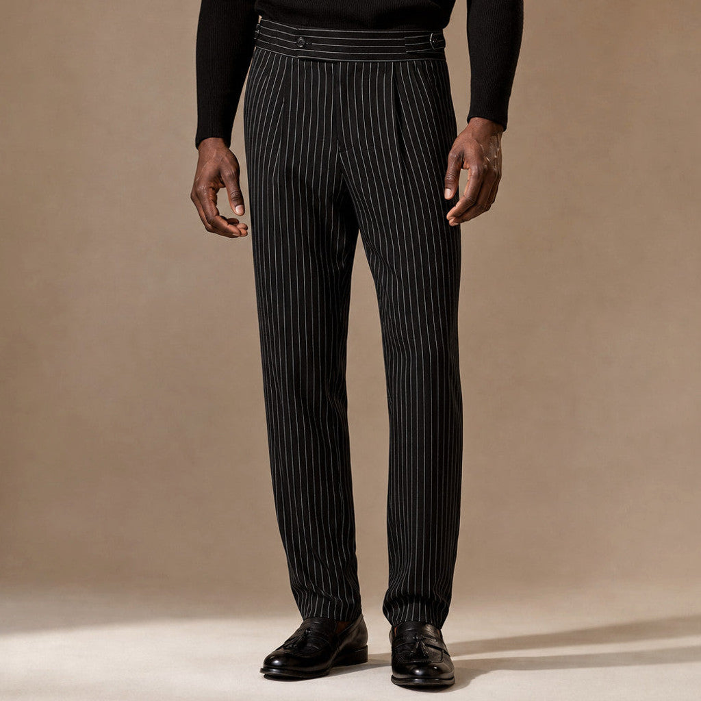 Westmere | Dress Pants Pleated Front Striped Black – Product Photo