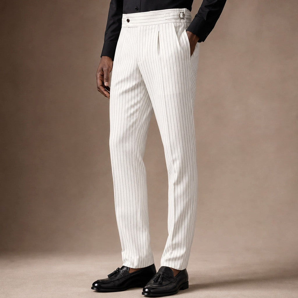 Westmere | Dress Pants Pleated Front Striped White – Side Angle View