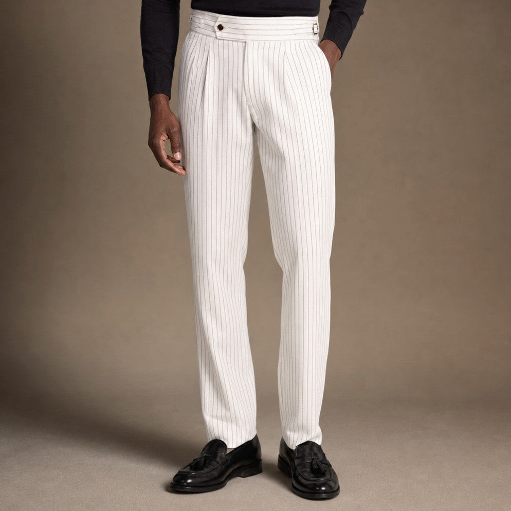 Westmere | Dress Pants Pleated Front Striped White – Product Photo