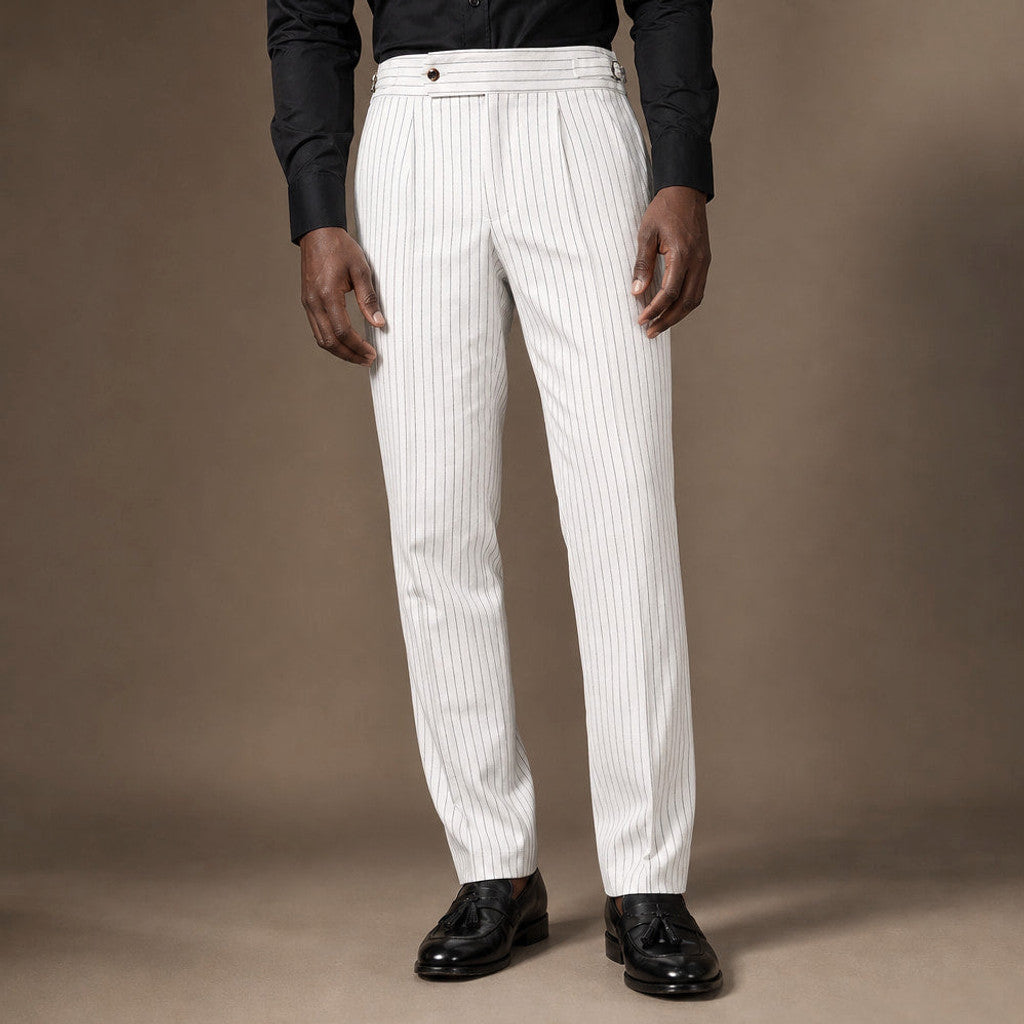 Westmere | Dress Pants Pleated Front Striped in White – Premium Editorial